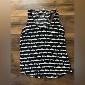 Banana Republic Car Print Tank Top Retro Novelty Graphic Black XS